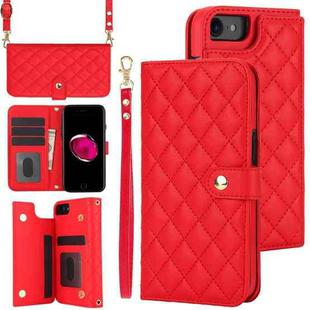 For iPhone 7 / 8 / SE 2022 Crossbody Multifunction Rhombic Leather Phone Case(Red)