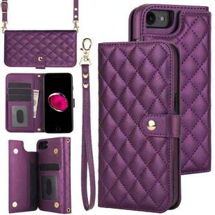 For iPhone 7 / 8 / SE 2022 Crossbody Multifunction Rhombic Leather Phone Case(Dark Purple)