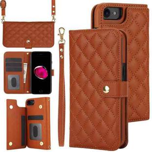 For iPhone 7 / 8 / SE 2022 Crossbody Multifunction Rhombic Leather Phone Case(Brown)