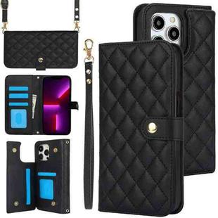 For iPhone 13 Pro Crossbody Multifunction Rhombic Leather Phone Case(Black)
