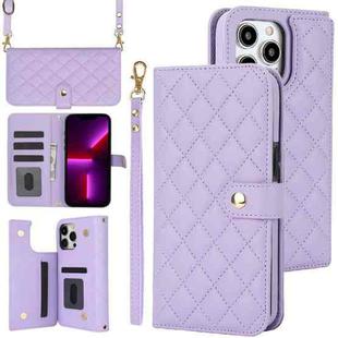 For iPhone 13 Pro Crossbody Multifunction Rhombic Leather Phone Case(Purple)