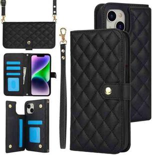 For iPhone 13 mini Crossbody Multifunction Rhombic Leather Phone Case(Black)