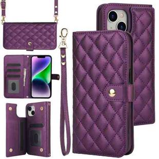 For iPhone 13 mini Crossbody Multifunction Rhombic Leather Phone Case(Dark Purple)