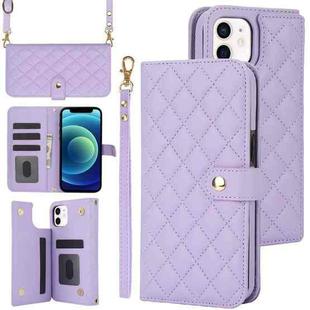 For iPhone 12 mini Crossbody Multifunction Rhombic Leather Phone Case(Purple)