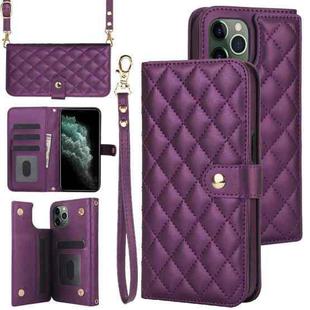 For iPhone 11 Pro Max Crossbody Multifunction Rhombic Leather Phone Case(Dark Purple)