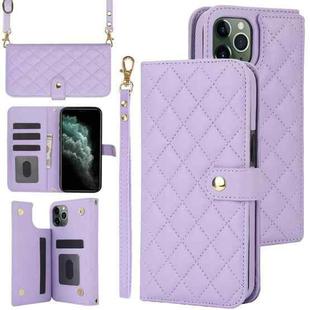 For iPhone 11 Pro Crossbody Multifunction Rhombic Leather Phone Case(Purple)