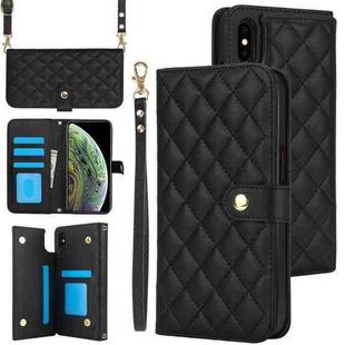 For iPhone X / XS Crossbody Multifunction Rhombic Leather Phone Case(Black)