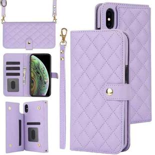 For iPhone X / XS Crossbody Multifunction Rhombic Leather Phone Case(Purple)