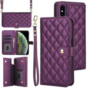 For iPhone XR Crossbody Multifunction Rhombic Leather Phone Case(Dark Purple)