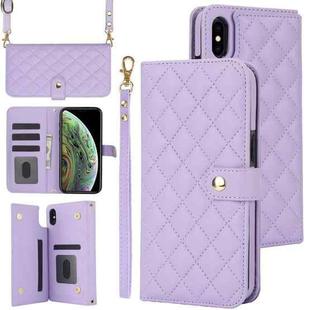 For iPhone XR Crossbody Multifunction Rhombic Leather Phone Case(Purple)