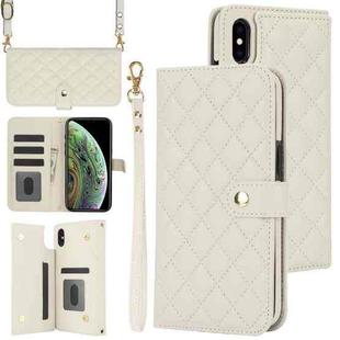 For iPhone XS Max Crossbody Multifunction Rhombic Leather Phone Case(White)