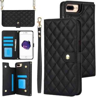 For iPhone 7 Plus / 8 Plus Crossbody Multifunction Rhombic Leather Phone Case(Black)