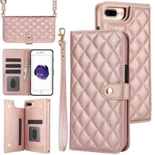 For iPhone 7 Plus / 8 Plus Crossbody Multifunction Rhombic Leather Phone Case(Rose Gold)