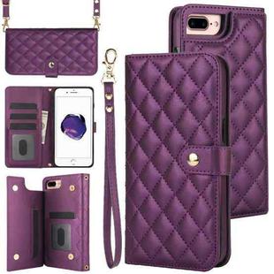 For iPhone 7 Plus / 8 Plus Crossbody Multifunction Rhombic Leather Phone Case(Dark Purple)