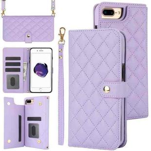 For iPhone 7 Plus / 8 Plus Crossbody Multifunction Rhombic Leather Phone Case(Purple)