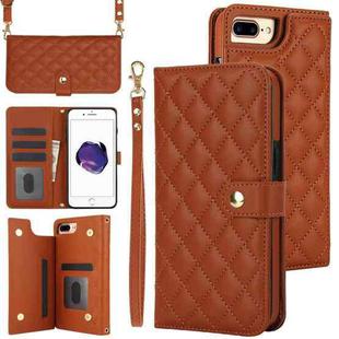 For iPhone 7 Plus / 8 Plus Crossbody Multifunction Rhombic Leather Phone Case(Brown)