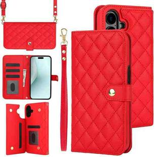 For iPhone 16 Crossbody Multifunction Rhombic Leather Phone Case(Red)