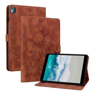 For Nokia T21 Lily Embossed Leather Tablet Case(Brown)