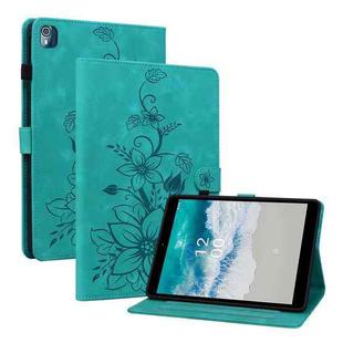 For Nokia T21 Lily Embossed Leather Tablet Case(Green)