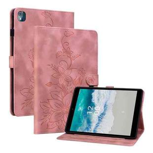 For Nokia T21 Lily Embossed Leather Tablet Case(Pink)