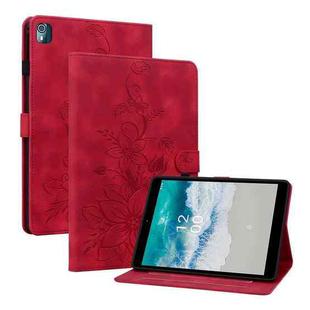 For Nokia T21 Lily Embossed Leather Tablet Case(Red)