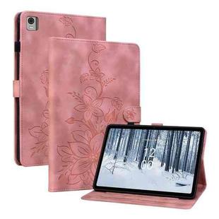 For Nokia T10 Lily Embossed Leather Tablet Case(Pink)