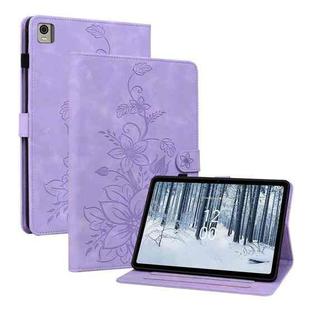 For Nokia T10 Lily Embossed Leather Tablet Case(Purple)