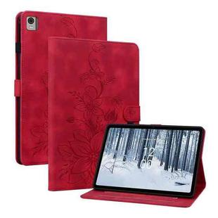 For Nokia T10 Lily Embossed Leather Tablet Case(Red)