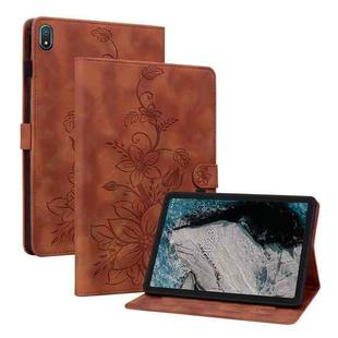 For Nokia T20 10.4 2021 Lily Embossed Leather Tablet Case(Brown)