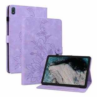For Nokia T20 10.4 2021 Lily Embossed Leather Tablet Case(Purple)