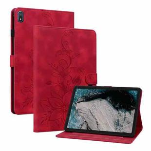 For Nokia T20 10.4 2021 Lily Embossed Leather Tablet Case(Red)