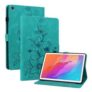 For Huawei MatePad T 10s / Enjoy Tablet 2 Lily Embossed Leather Tablet Case(Green)