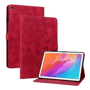 For Huawei MatePad T 10s / Enjoy Tablet 2 Lily Embossed Leather Tablet Case(Red)