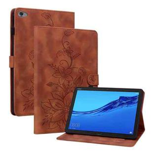 For Huawei MediaPad M5 Lite 10 / C5 10.1 Lily Embossed Leather Tablet Case(Brown)