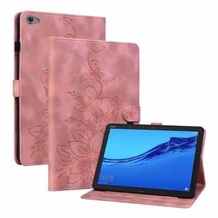 For Huawei MediaPad M5 Lite 10 / C5 10.1 Lily Embossed Leather Tablet Case(Pink)