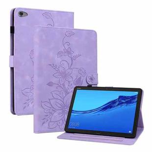 For Huawei MediaPad M5 Lite 10 / C5 10.1 Lily Embossed Leather Tablet Case(Purple)