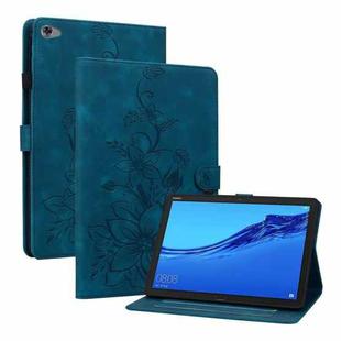 For Huawei MediaPad M5 Lite 10 / C5 10.1 Lily Embossed Leather Tablet Case(Dark Blue)