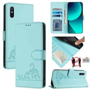 For Xiaomi Redmi 9A / 9i / 9AT Cat Rat Embossed Pattern RFID Leather Phone Case with Lanyard(Mint Green)