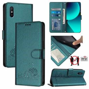 For Xiaomi Redmi 9A / 9i / 9AT Cat Rat Embossed Pattern RFID Leather Phone Case with Lanyard(Peacock Green)