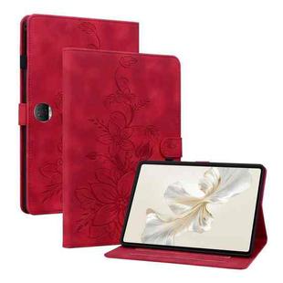 For Honor Pad 9 12.1 Lily Embossed Leather Tablet Case(Red)