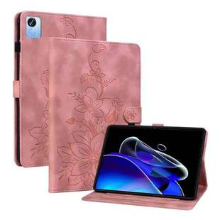 For Realme Pad X Lily Embossed Leather Tablet Case(Pink)