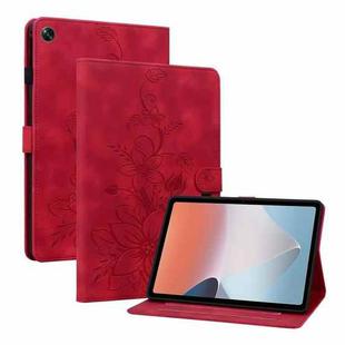 For OPPO Pad Air Lily Embossed Leather Tablet Case(Red)