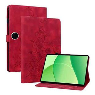 For OPPO Pad SE 11 inch Lily Embossed Leather Tablet Case(Red)