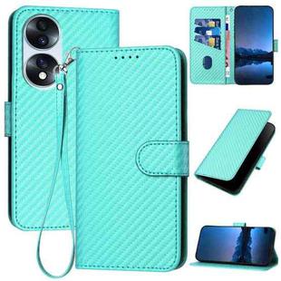 For Honor 70 YX0070 Carbon Fiber Buckle Leather Phone Case with Lanyard(Light Blue)