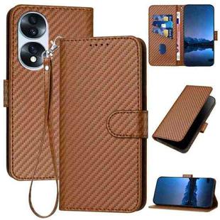 For Honor 70 YX0070 Carbon Fiber Buckle Leather Phone Case with Lanyard(Coffee)