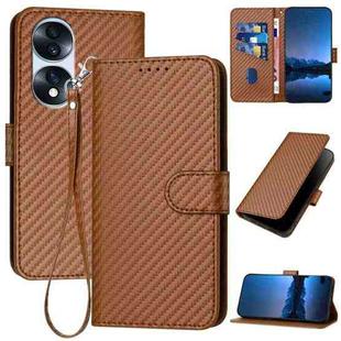 For Honor 70 Pro / 70 Pro+ YX0070 Carbon Fiber Buckle Leather Phone Case with Lanyard(Coffee)