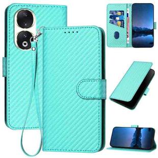 For Honor 90 YX0070 Carbon Fiber Buckle Leather Phone Case with Lanyard(Light Blue)