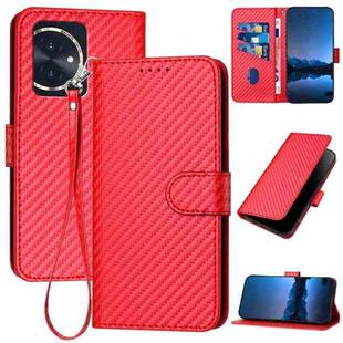 For Honor 100 YX0070 Carbon Fiber Buckle Leather Phone Case with Lanyard(Red)