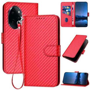 For Honor 100 Pro YX0070 Carbon Fiber Buckle Leather Phone Case with Lanyard(Red)