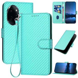 For Honor 100 Pro YX0070 Carbon Fiber Buckle Leather Phone Case with Lanyard(Light Blue)